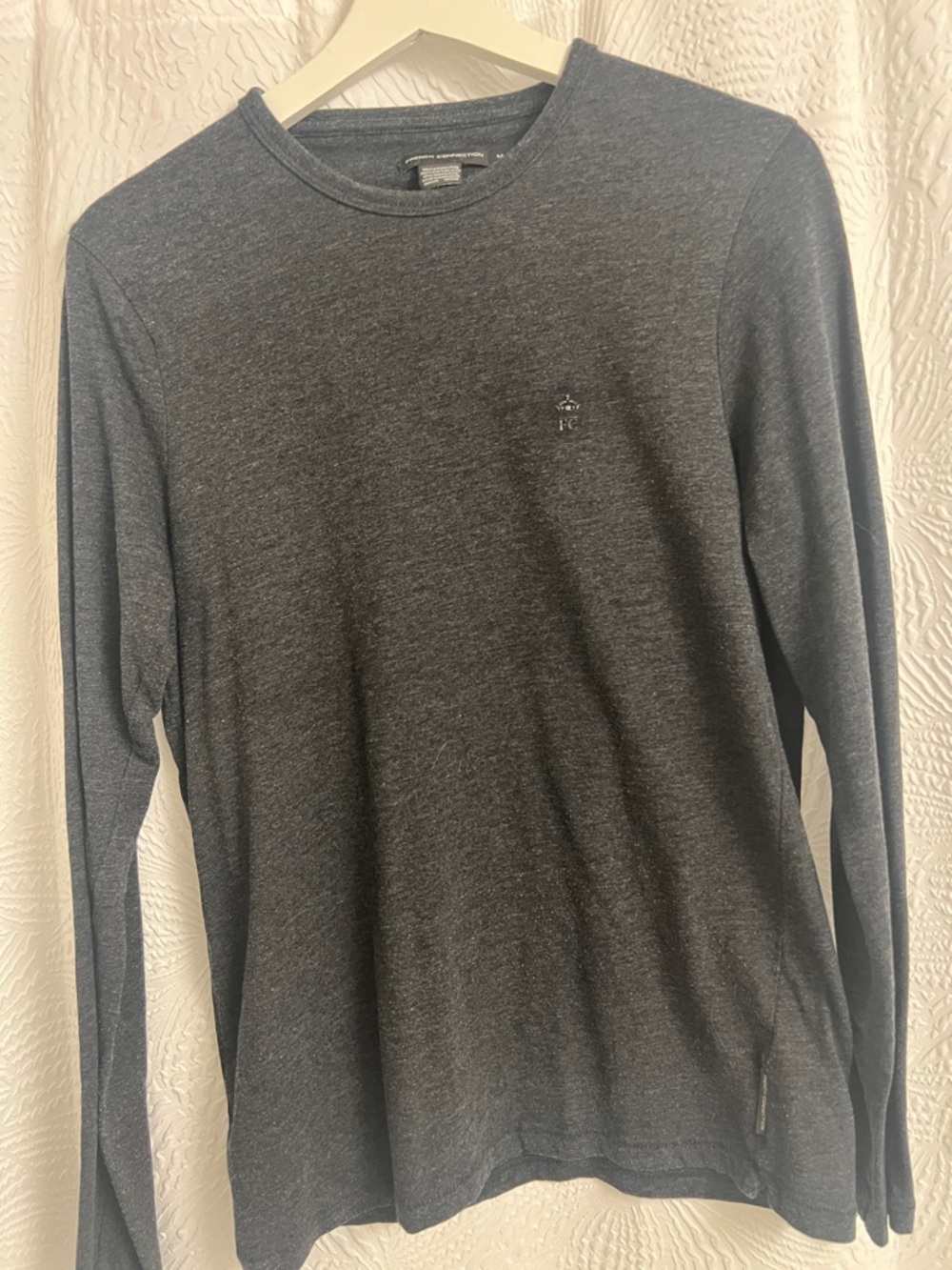 French Connection Men's Long Sleeve Crew in Charcoal Heather